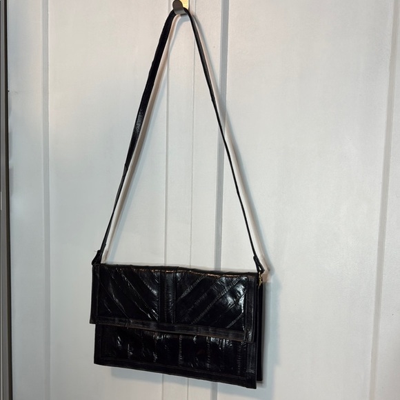 Vintage Eel Skin Elegant Black Shoulder Bag - Picture 1 of 5